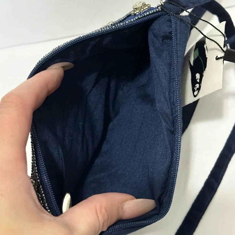 Bamboo Trading Co. Delightful Denim hand-beaded crossbody/wristlet club bag NWT